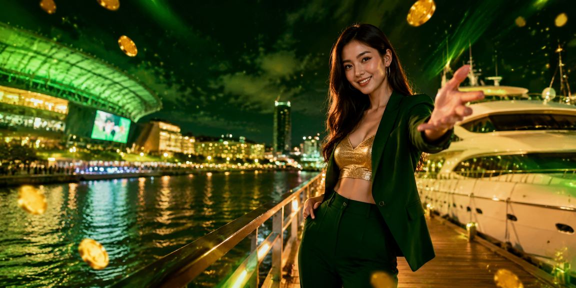 Suasana kasino hiburan Malaysia dengan lampu jackpot berwarna-warni